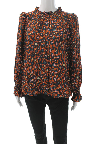 WYSE London Womens Black Leopard High Neck Viscose Blouse Long Sleeve Size 0