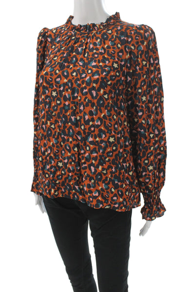 WYSE London Womens Black Leopard High Neck Viscose Blouse Long Sleeve Size 0