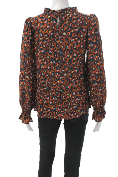 WYSE London Womens Black Leopard High Neck Viscose Blouse Long Sleeve Size 0