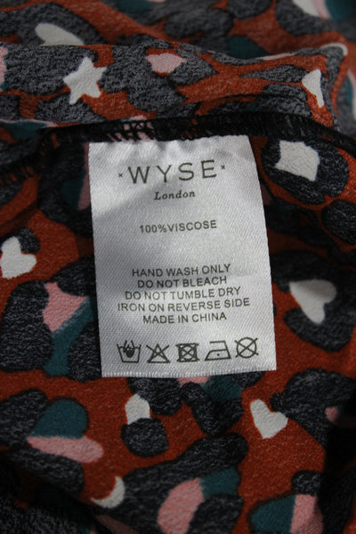 WYSE London Womens Black Leopard High Neck Viscose Blouse Long Sleeve Size 0