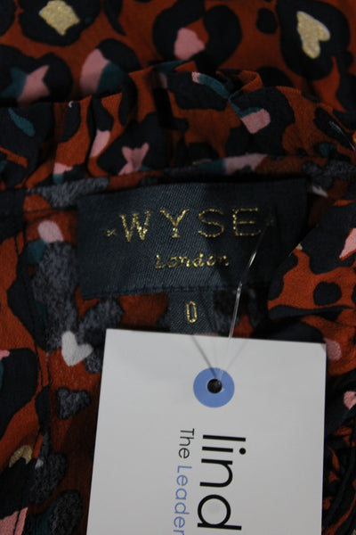 WYSE London Womens Black Leopard High Neck Viscose Blouse Long Sleeve Size 0