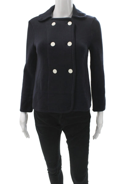 Tory Burch Women Pea Coat Dark Blue Wool Blend Button Long Sleeve Size XS