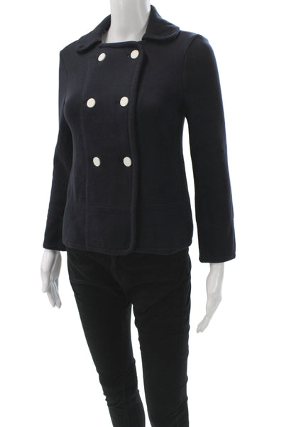 Tory Burch Women Pea Coat Dark Blue Wool Blend Button Long Sleeve Size XS