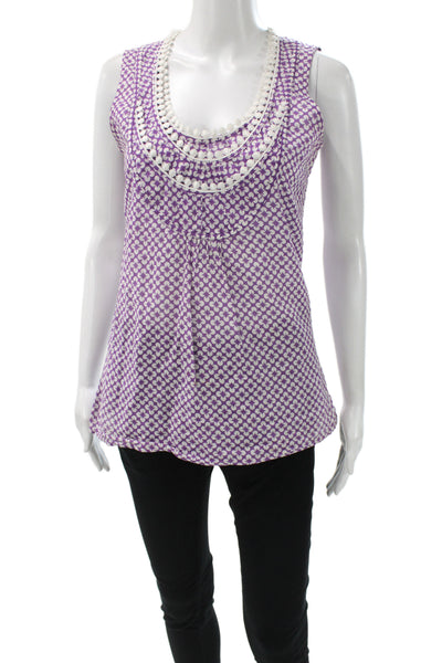 Tory Burch Women Sleeveless Tunic Purple Geometric Viscose Round Neck Size 8