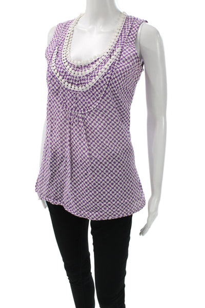 Tory Burch Women Sleeveless Tunic Purple Geometric Viscose Round Neck Size 8