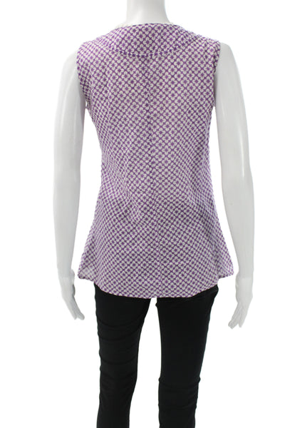 Tory Burch Women Sleeveless Tunic Purple Geometric Viscose Round Neck Size 8