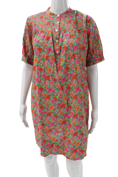 J Crew Women Green Floral Cotton Shirt Dress Crew Neck Short Sleeve Size XS