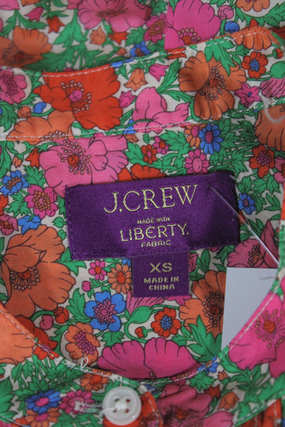 J Crew Women Green Floral Cotton Shirt Dress Crew Neck Short Sleeve Size XS