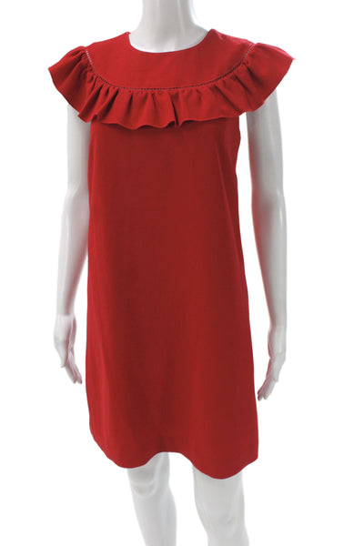 Trina Turk Womens Shift Dress Red Round Neck Sleeveless Zip Knee Length Size 2