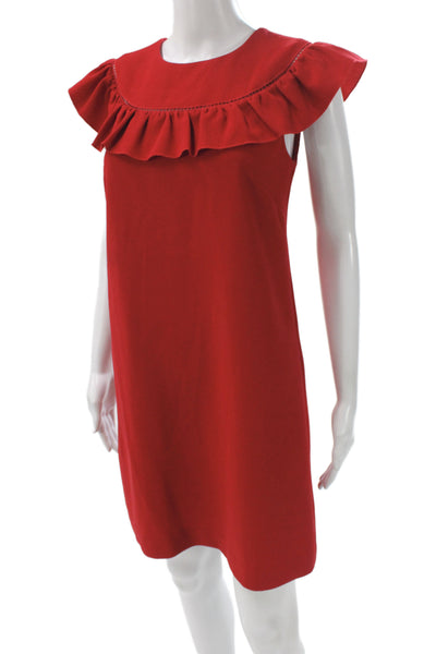Trina Turk Womens Shift Dress Red Round Neck Sleeveless Zip Knee Length Size 2