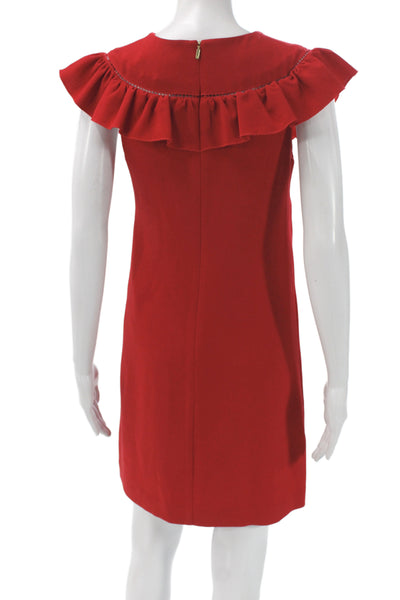 Trina Turk Womens Shift Dress Red Round Neck Sleeveless Zip Knee Length Size 2