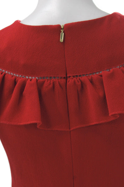 Trina Turk Womens Shift Dress Red Round Neck Sleeveless Zip Knee Length Size 2