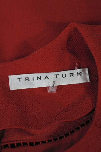 Trina Turk Womens Shift Dress Red Round Neck Sleeveless Zip Knee Length Size 2