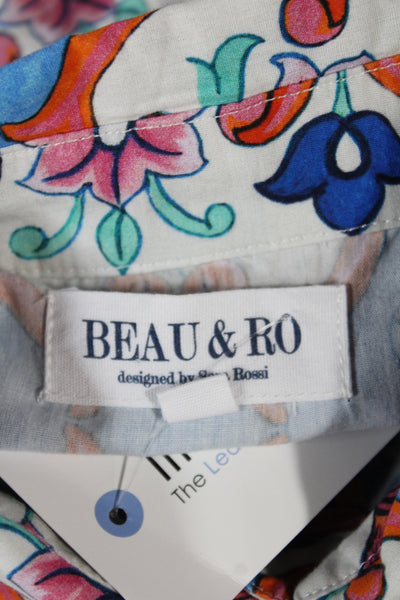 Beau & Ro Women Blue Floral Maxi Shirt Dress Collared Short Sleeve Size XS