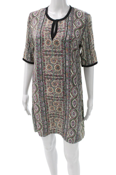 Calypso Saint Barth Womens Beige Paisley Shift Dress Short Sleeve Size XS