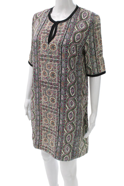 Calypso Saint Barth Womens Beige Paisley Shift Dress Short Sleeve Size XS