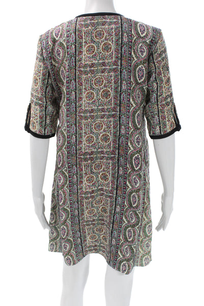 Calypso Saint Barth Womens Beige Paisley Shift Dress Short Sleeve Size XS