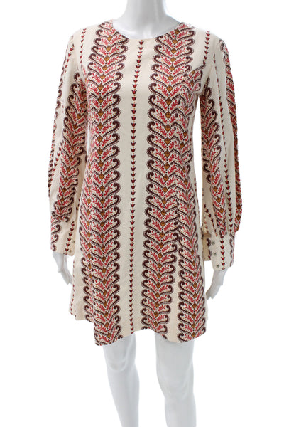 Antik Batik Women Beige Shift Dress Cotton Long Sleeve Mini Paisley Size XS