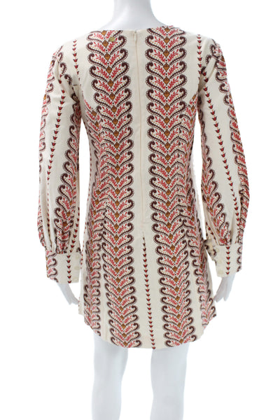 Antik Batik Women Beige Shift Dress Cotton Long Sleeve Mini Paisley Size XS