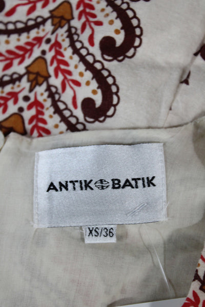 Antik Batik Women Beige Shift Dress Cotton Long Sleeve Mini Paisley Size XS
