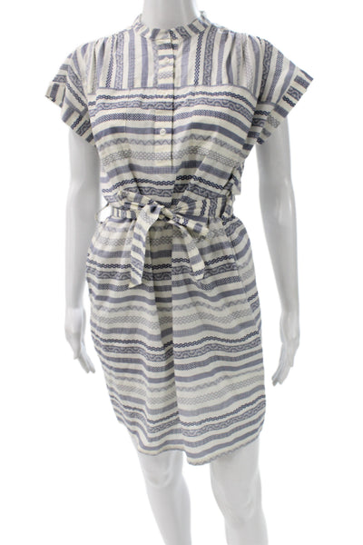 Steven Alan Women Shirt Dress White Striped High Neck Short Sleeve Size PP