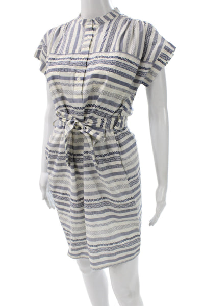 Steven Alan Women Shirt Dress White Striped High Neck Short Sleeve Size PP