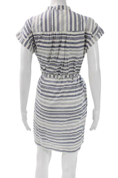 Steven Alan Women Shirt Dress White Striped High Neck Short Sleeve Size PP
