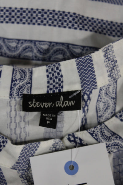 Steven Alan Women Shirt Dress White Striped High Neck Short Sleeve Size PP