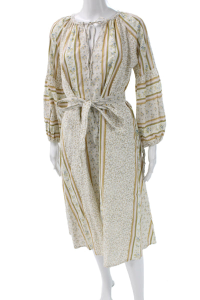 D Ascoli Womens Kaftan Shirt Dress Beige Floral Long Sleeve Size XS