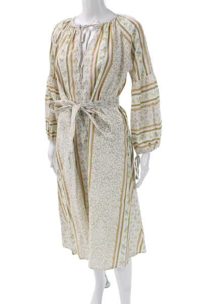 D Ascoli Womens Kaftan Shirt Dress Beige Floral Long Sleeve Size XS