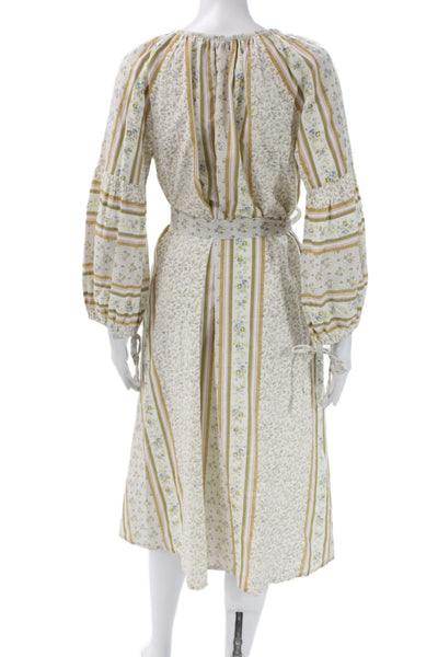D Ascoli Womens Kaftan Shirt Dress Beige Floral Long Sleeve Size XS