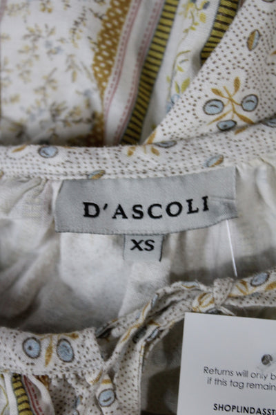 D Ascoli Womens Kaftan Shirt Dress Beige Floral Long Sleeve Size XS