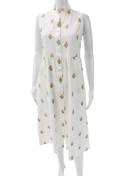 Beau & Ro Womens Shirt Dress White Floral Cotton Collar Sleeveless Long Size XS
