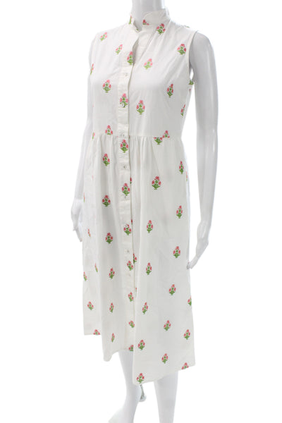 Beau & Ro Womens Shirt Dress White Floral Cotton Collar Sleeveless Long Size XS