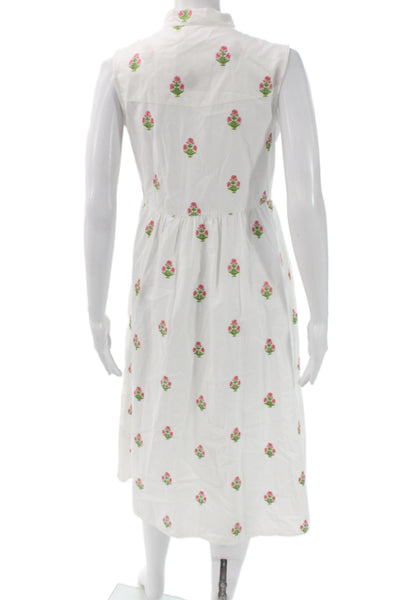 Beau & Ro Womens Shirt Dress White Floral Cotton Collar Sleeveless Long Size XS