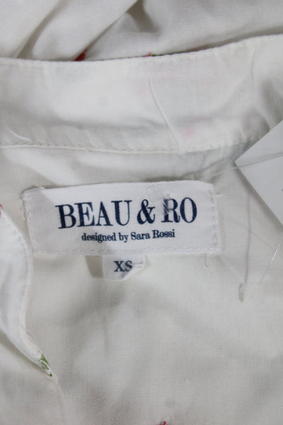 Beau & Ro Womens Shirt Dress White Floral Cotton Collar Sleeveless Long Size XS
