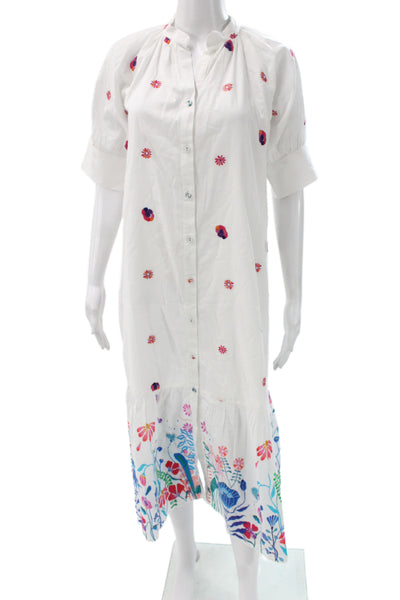 Beau & Ro Women Maxi Shirt Dress White Cotton High Neck Size XS