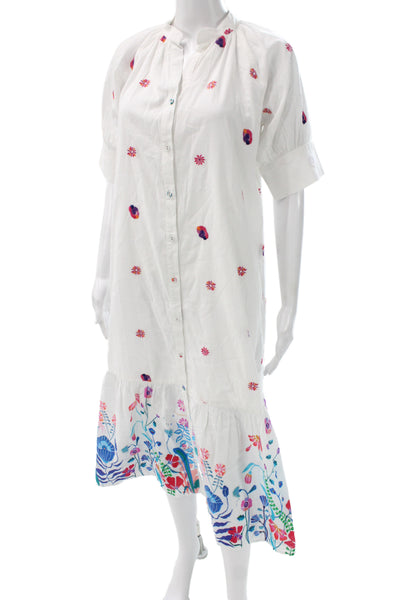 Beau & Ro Women Maxi Shirt Dress White Cotton High Neck Size XS