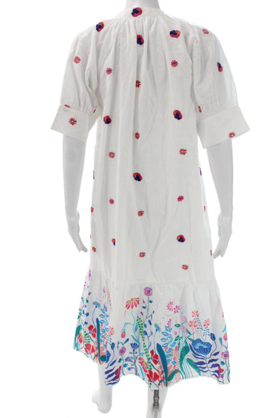 Beau & Ro Women Maxi Shirt Dress White Cotton High Neck Size XS