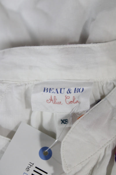 Beau & Ro Women Maxi Shirt Dress White Cotton High Neck Size XS
