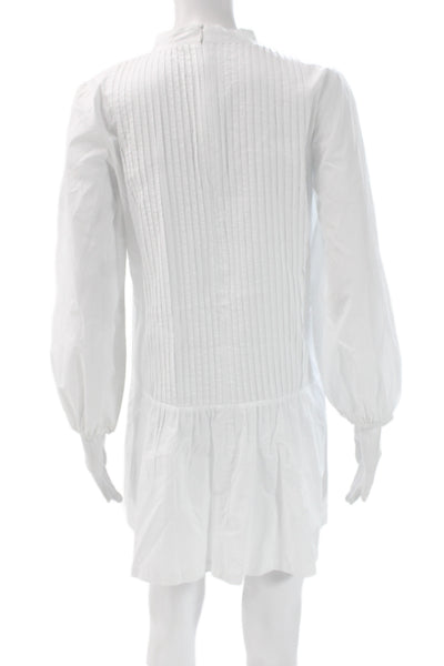 Zara Women White Cotton Shirt Dress Long Sleeve Mock Neck Zip Short Size XS