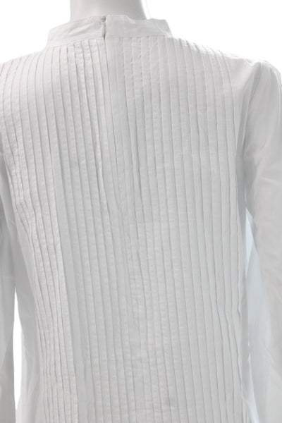 Zara Women White Cotton Shirt Dress Long Sleeve Mock Neck Zip Short Size XS