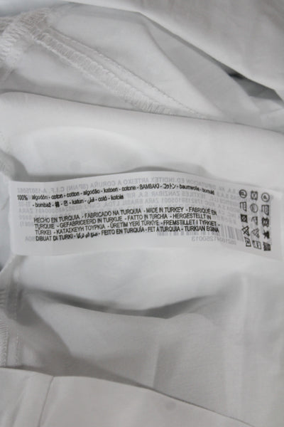 Zara Women White Cotton Shirt Dress Long Sleeve Mock Neck Zip Short Size XS