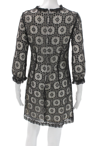 Thread Social Womens Shift Dress Black Lace Floral Knee 3/4 Sleeve Size 6