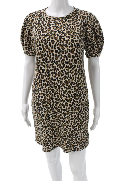 Velvet Womens Shift T-Shirt Dress Beige Animal Print Short Sleeve Size XS