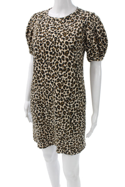 Velvet Womens Shift T-Shirt Dress Beige Animal Print Short Sleeve Size XS