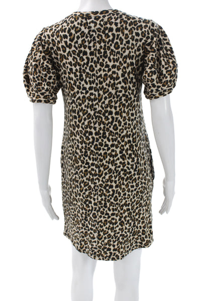 Velvet Womens Shift T-Shirt Dress Beige Animal Print Short Sleeve Size XS