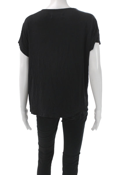 Chalk Women Black Cotton Spandex V-Neck Short Sleeve Basic T-Shirt Size M