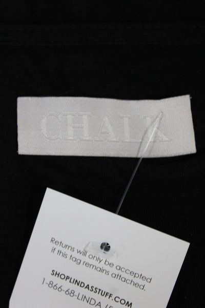 Chalk Women Black Cotton Spandex V-Neck Short Sleeve Basic T-Shirt Size M