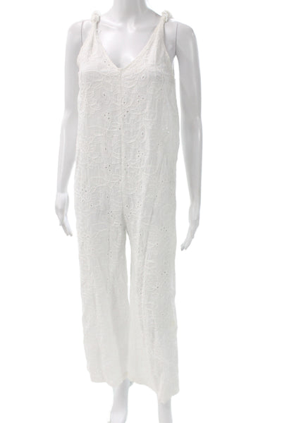 Zara Womens White V Neck Cotton Sleeveless Jumpsuit Size XS